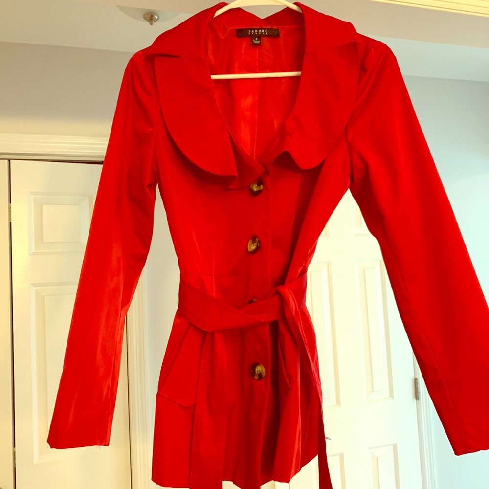 Sandro Studio red belted trench coat